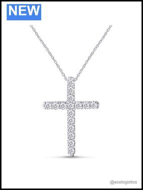 14k White Gold Over Sterling Silver Cross Pendant Necklace 0.50 CT Moissanite